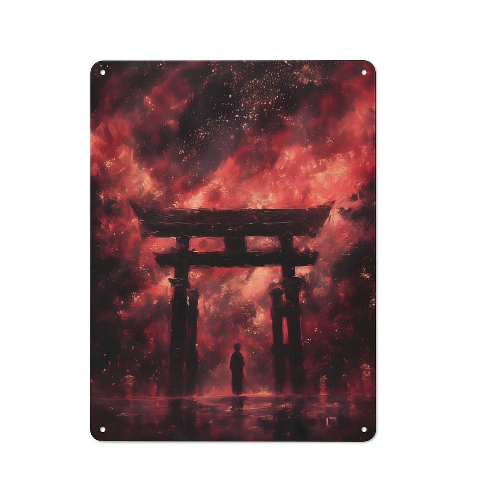 Junmoney Red Torii Gate Rustic Tin Sign 40X30cm Featuring For Garage Or Workshop, For Updating Garage And Workshop After Moving