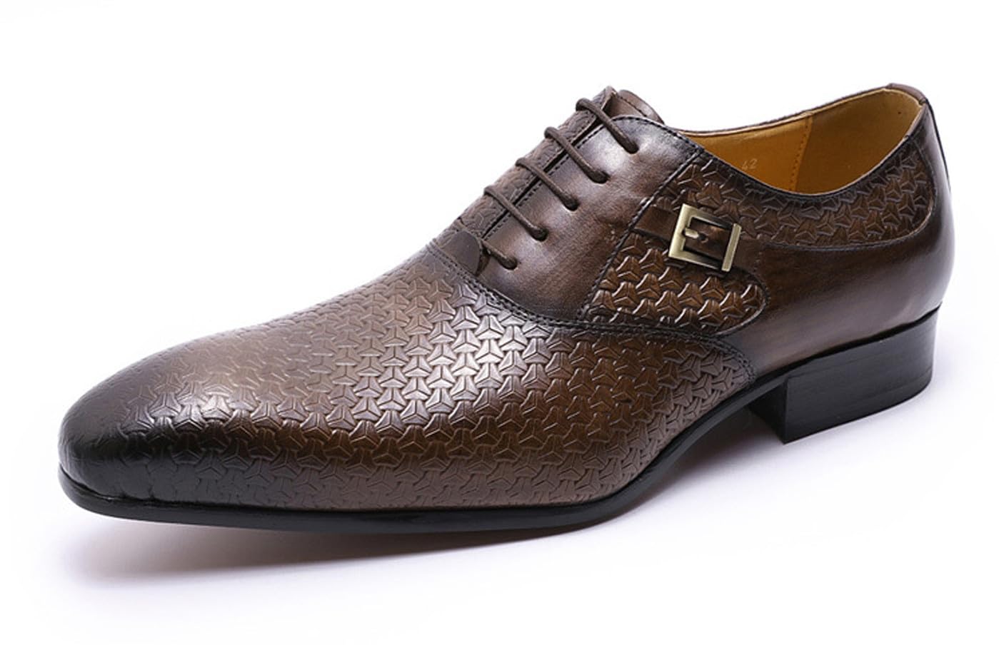 Santimon Mens Oxfords Dress Formal Shoes Top-Grain Leather Textured Oxford with Monk Strap Buckle Leather Lining Insole for