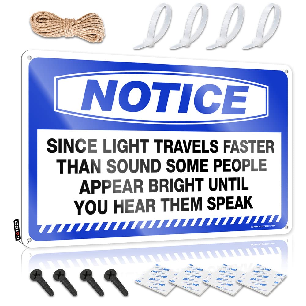 HELIOFORGE Gaming Metal Tin Decor Notice Since Light Travels Faster Than Sound Some Tin Sign Funny Sign Decor Boys Bedroom Accessories(30X40CM)