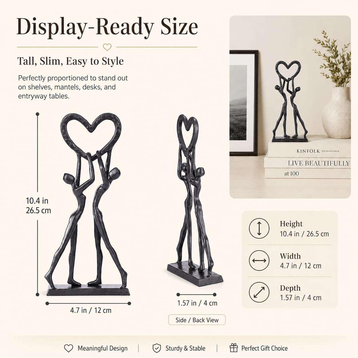 XMGZQ Sculpture en fer faite à la main en forme de cœur pour couples, elle ou épouse - Décoration d'intérieur