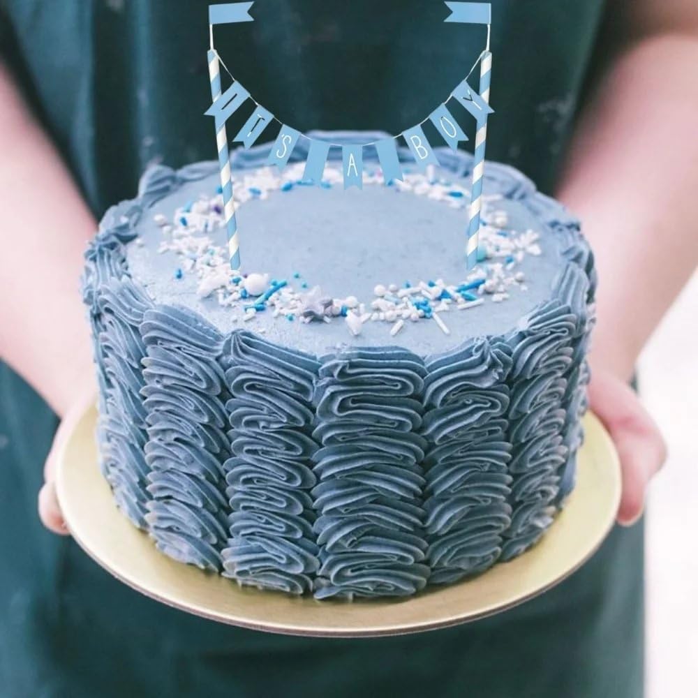 Unique Blue "IT'S A BOY" Bunting Cake Topper (1 Pc) - Perfect for Boy's Baby Shower Event