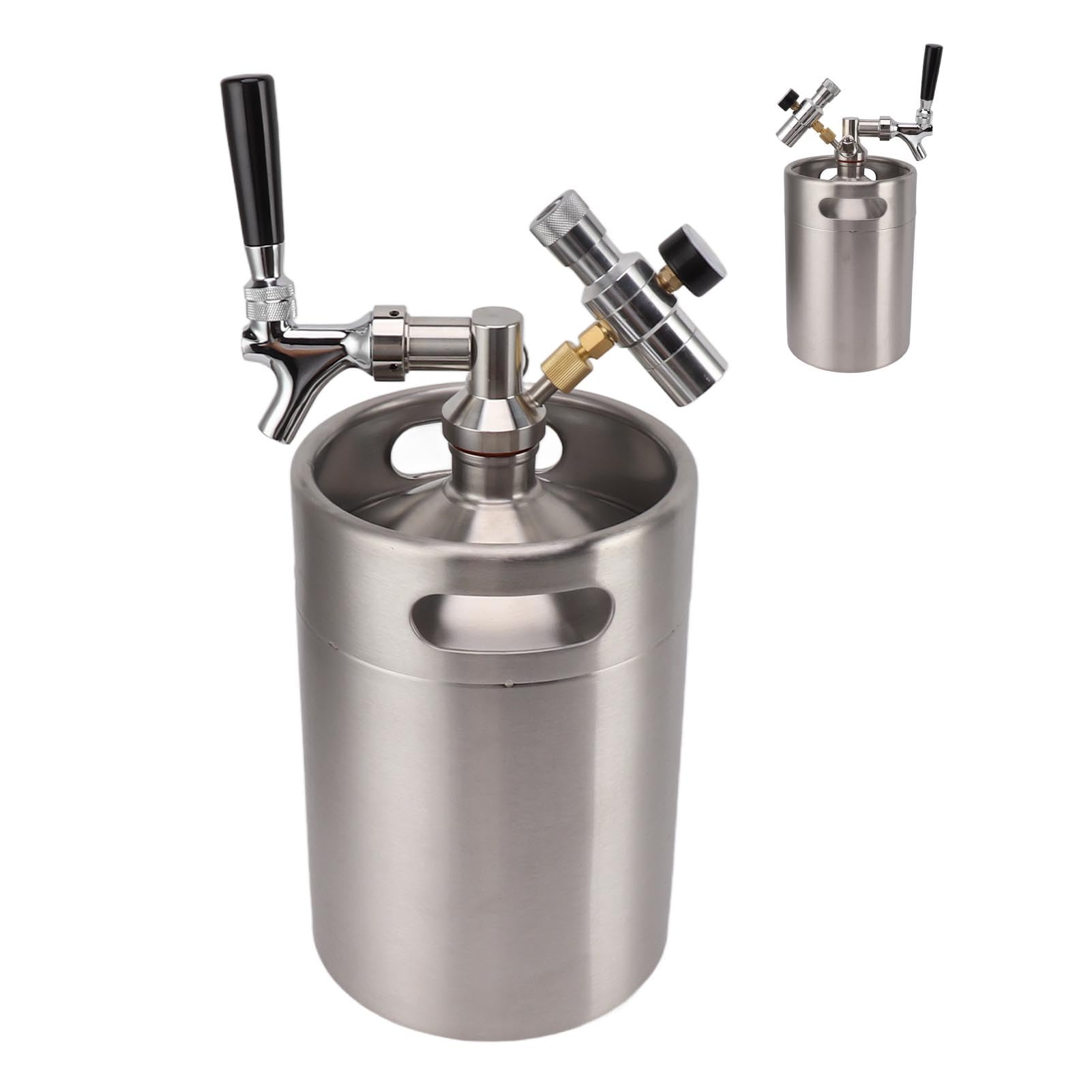 Mini Barril de Acero Inoxidable de 5L, Juego de Dispensador de Cerveza Casera con Presurizado, Grifo Ajustable y Calibre de 150PSI para Cerveza