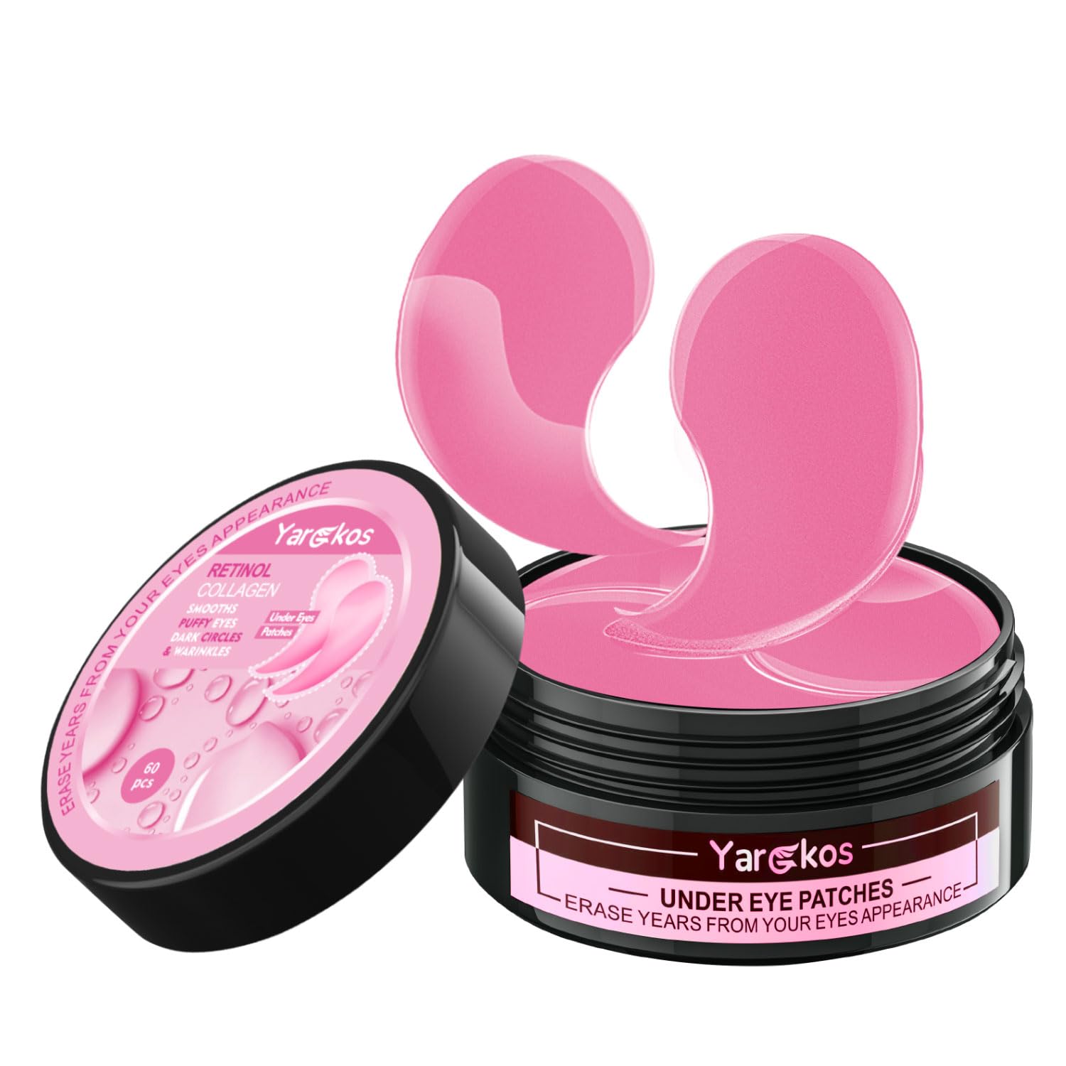 Yargkos 60 Pcs Pink Under Eye Patches, 30 Pairs Undereye Mask for Puffy Eyes Dark Circles Treatment, Collagen Gel Pads Hydrating for Eye Bags