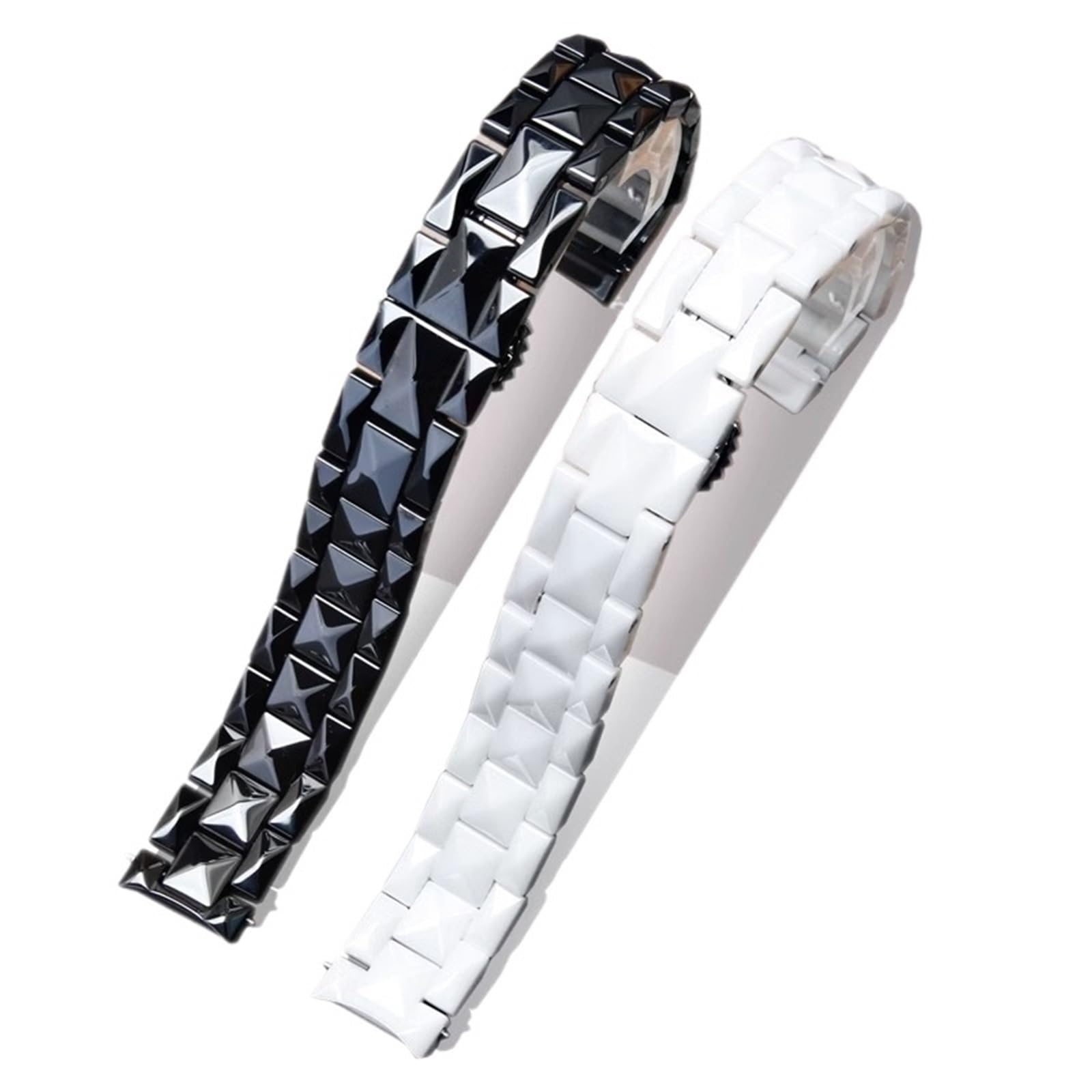 Correa de reloj de cerámica de tres rayas con patrón de diamante de 20 mm/22 mm con cierre plegable de metal