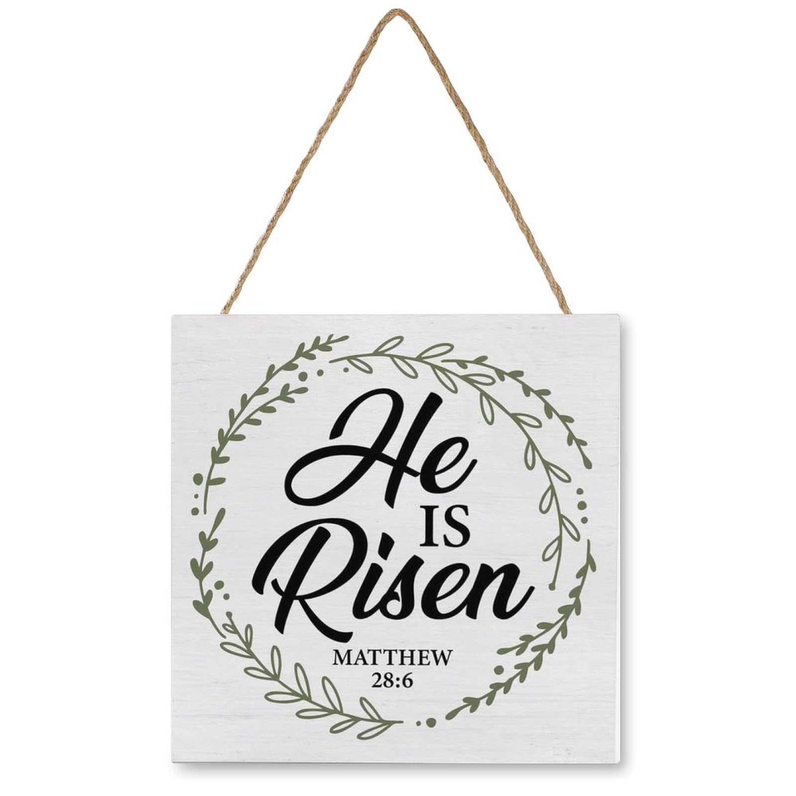Christian Decor Rustic He Is Risen Bible Verse Wooden Sign Easter Wood Plaque Sign Wall Hangingations Home Bedroom Living Room Wasll Decor 13X13Inches