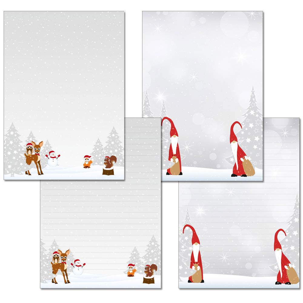 Pack of 2 writing pads 1 x forest animals winter + 1 x gnome each 25 sheets format DIN A4 with cover sheet 7470 + 7490