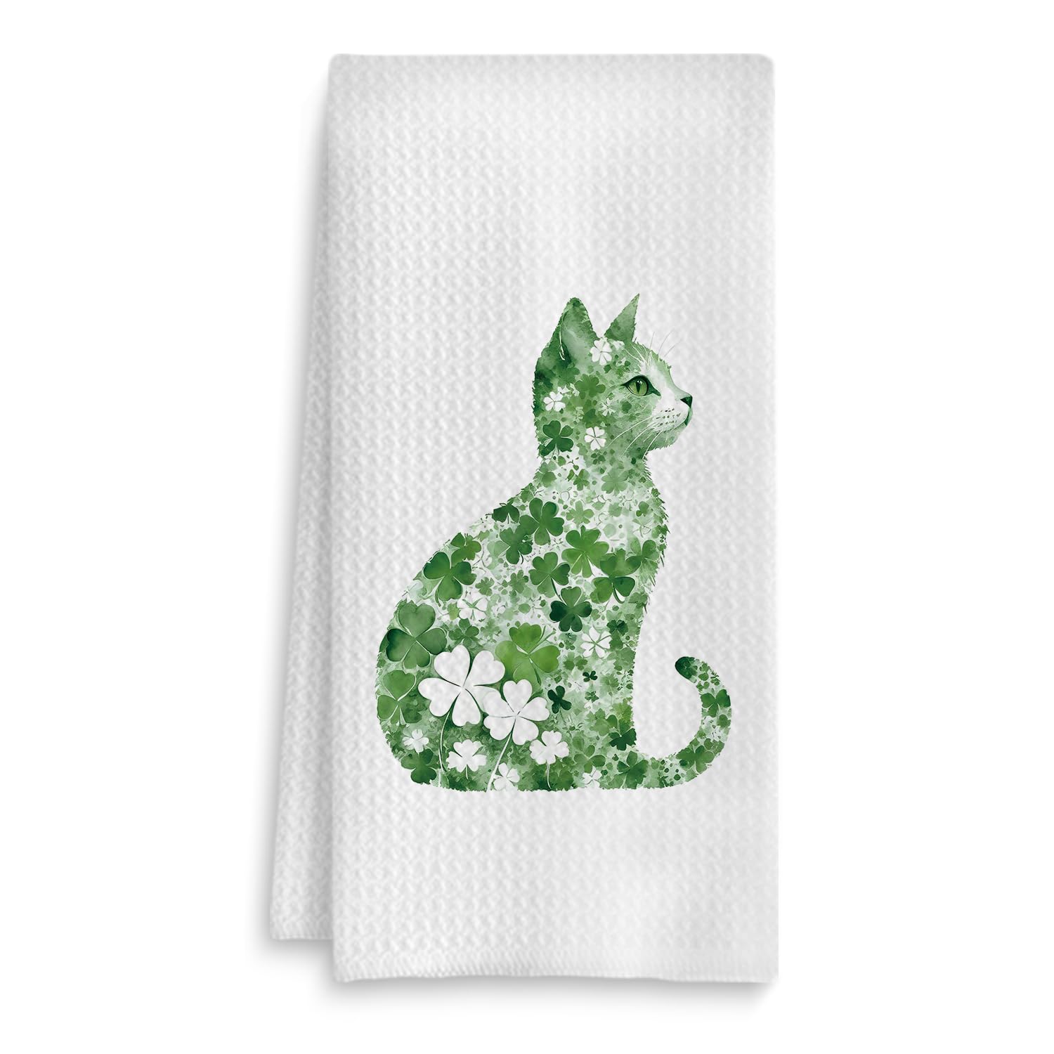 Fuasei St Patrick's Day Cat Kitchen Towel, Four Leaf Clover St Patrick's Day Hand Towel, Lucky Shamrock St Patricks Day Cat Dish Towel, St Patrick's