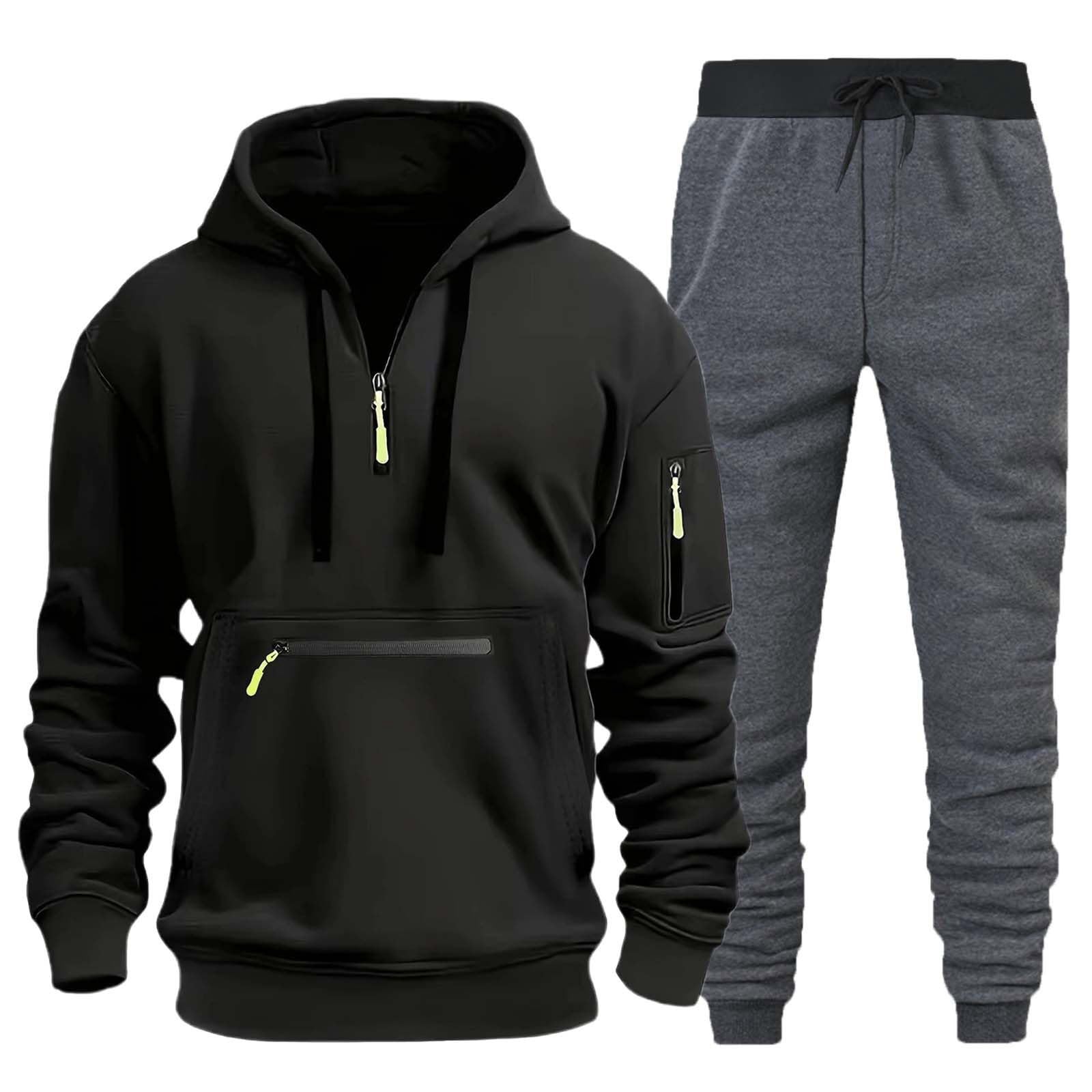 Générique Męski zestaw do joggingu 2 sztuki bluza z pończochami do joggingu siatka zima ciepły sportowy strój okrągły dekolt kieszenie miękka oddychająca wygodna lekka sportowa A119