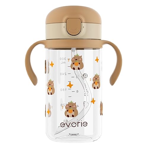 Miniatura 21 de Evorie Tritan - Vaso para sorber con popote a prueba de derrames, 10 onzas para bebés y niños pequeños de 1 a 3 años, botella de agua con pajilla