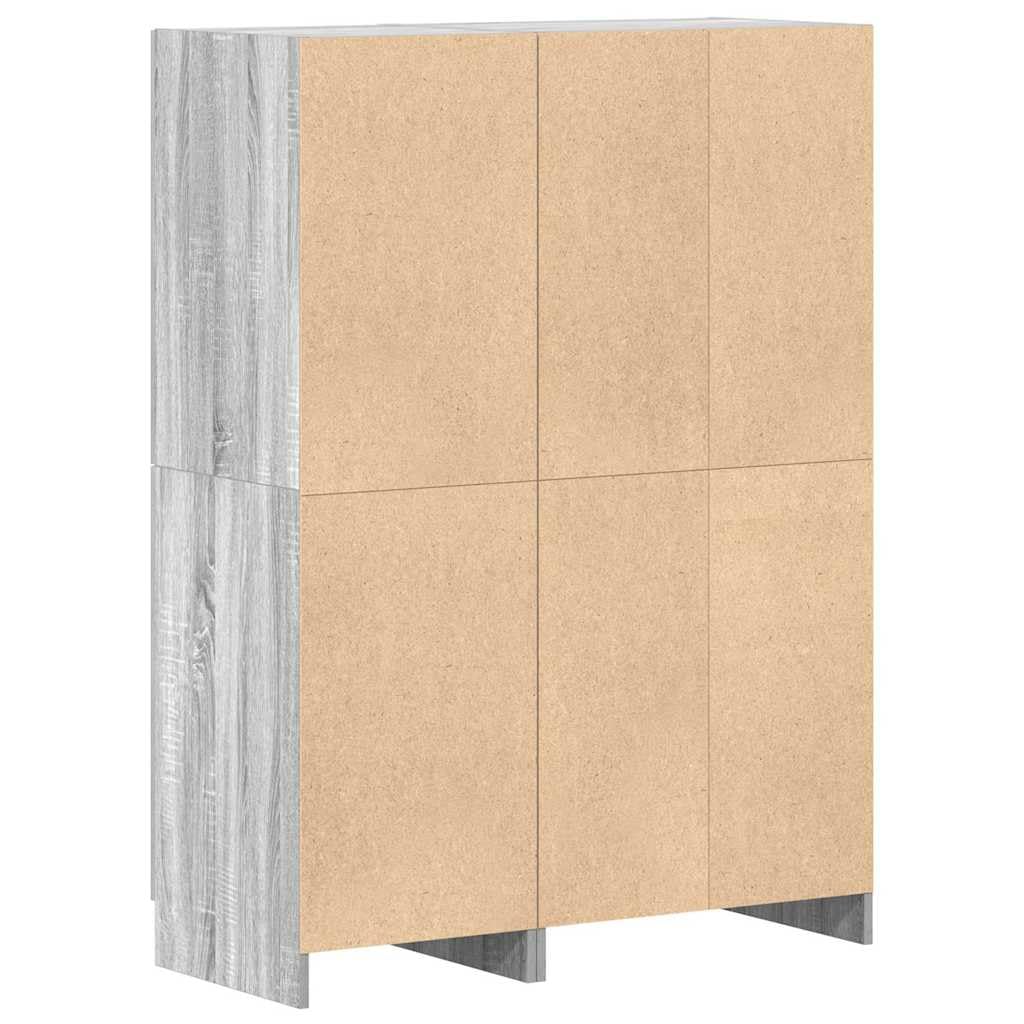 Juego de 2 unidades de armario de cocina gris Sonoma, armario de almacenamiento de madera, armario multiusos con puertas y compartimentos abiertos para cocina, oficina y comedor, 95 x 41,5 x