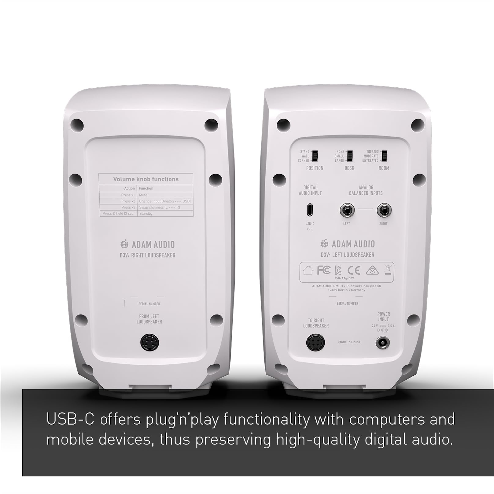 ADAM Audio D3V Active Desktop Studio Monitor Speakers - White