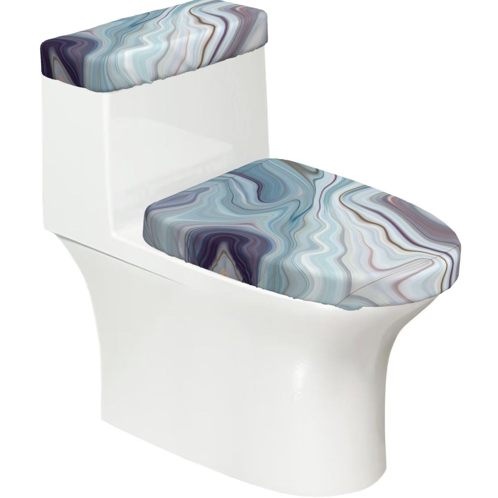 Marble Mural 2-Piece Toilet Seat Cover Set with Tank Lid, Elastic Fit for U-Shape & Elongated Toilets, Bathroom Decor, Housewarming Gift