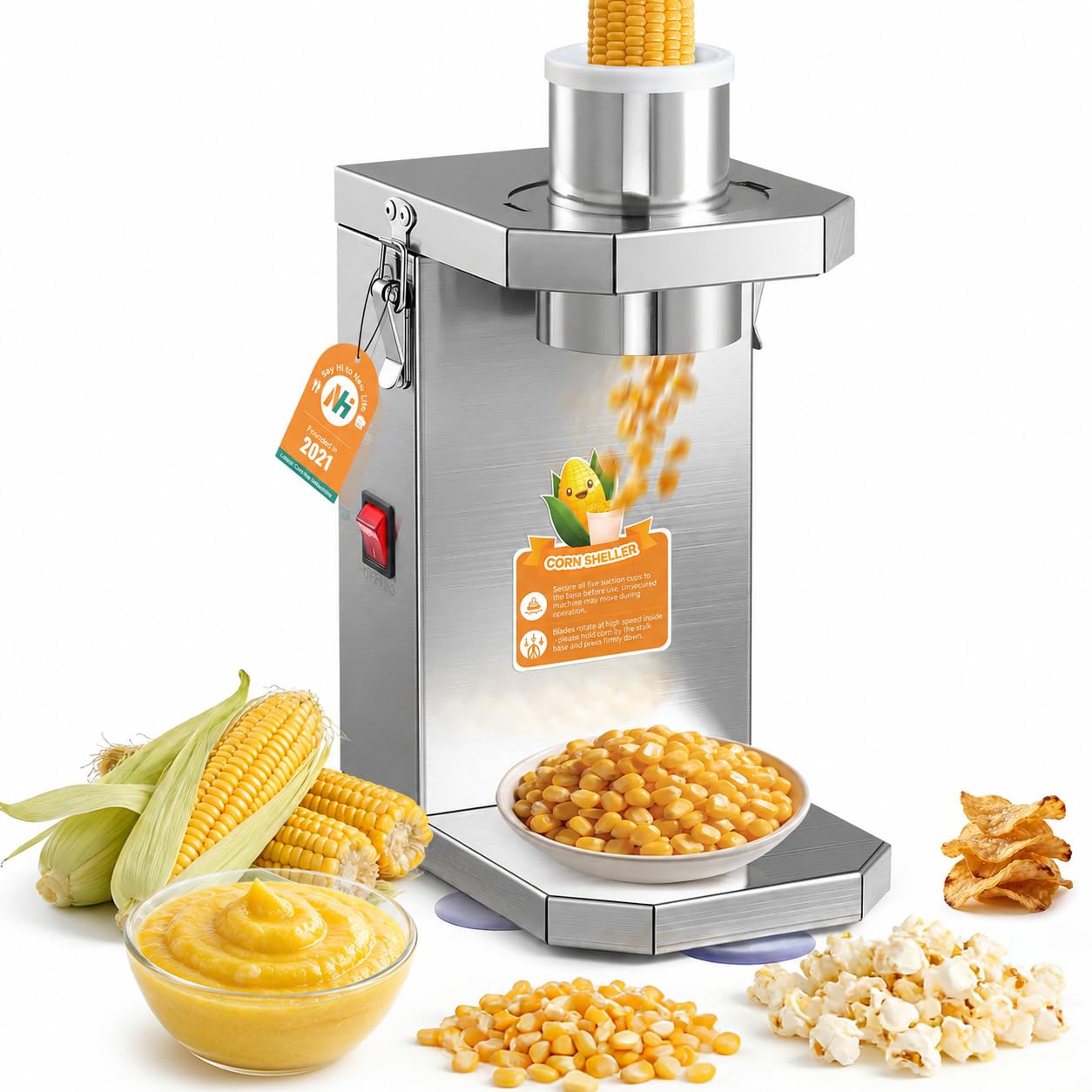 GSHSHOU 40W Automatic Corn Sheller with 6.5cm Feed Chute