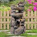 Ferrisland Outdoor Rock Waterfall Fountain with LED Lights and Pump, 5-Tier 31.5" H Outdoor Freestanding Fountain and Cascading Floor Water Feature Art Decor for Yard Garden Patio Lawn Backyard