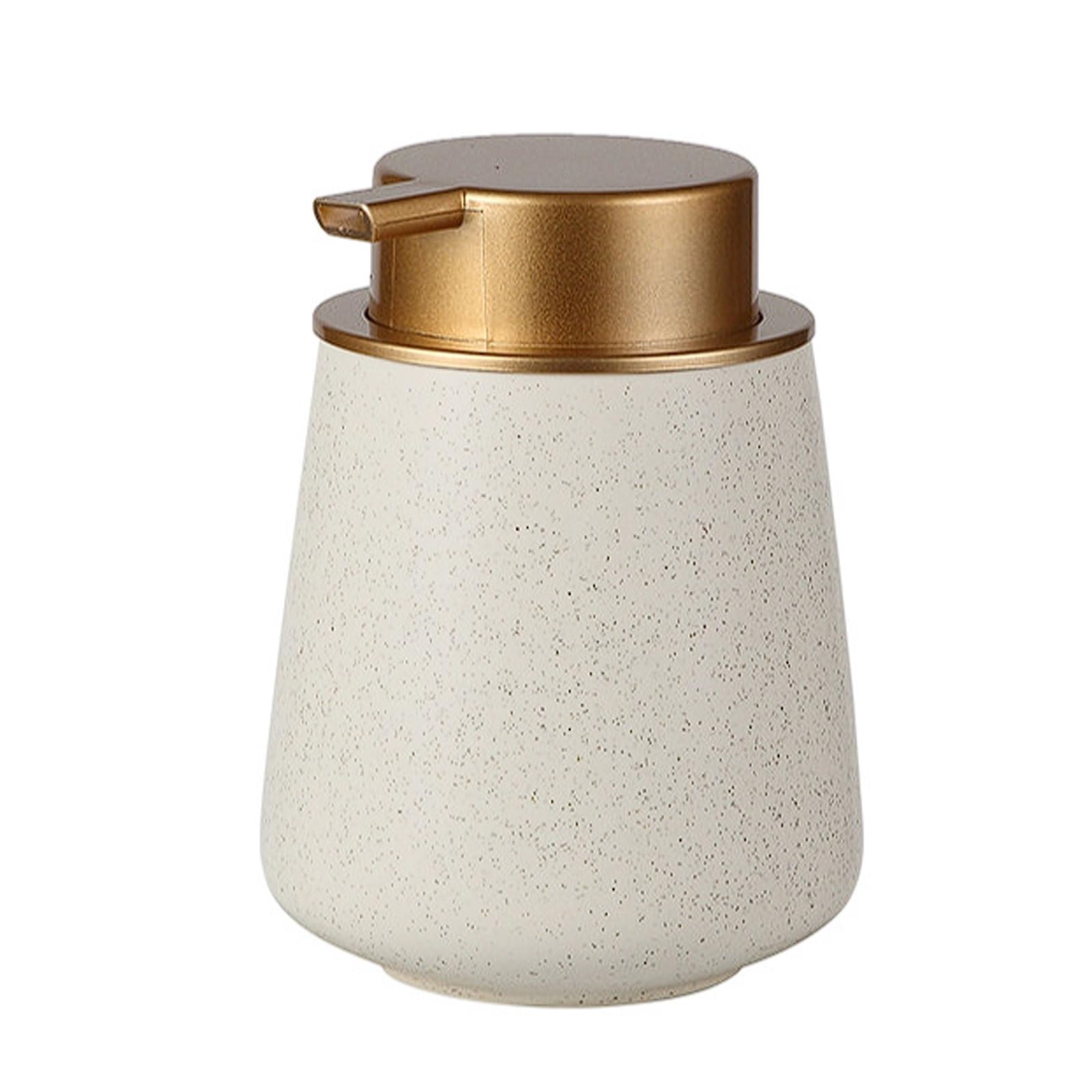 Ceramic Soap Dispenser Tapered Design, Stable Base, Countertop Manual for Kitchen Shampoo Body Wash(Beige)