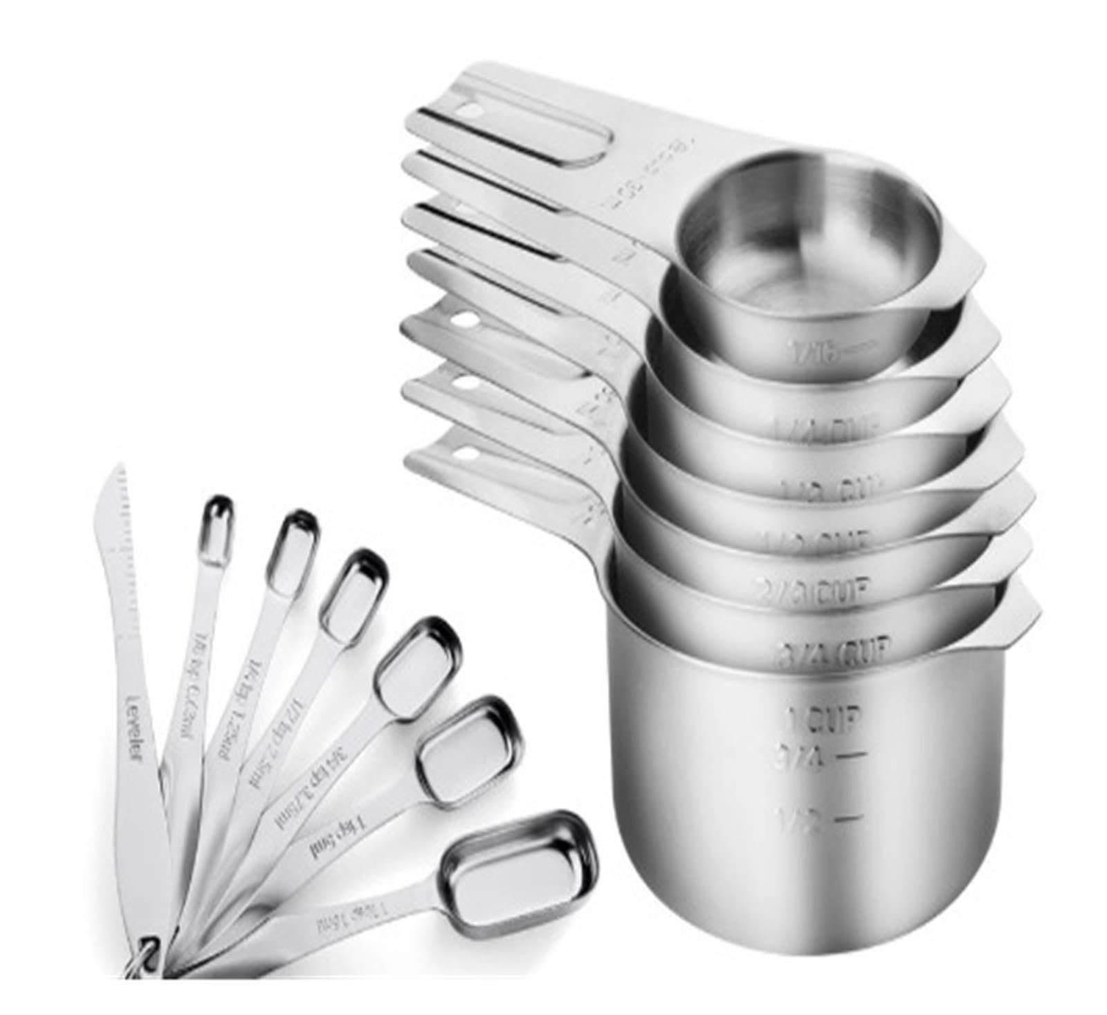 7-teiliges Messbecher- und Löffelset, Edelstahl, Ringverbinder