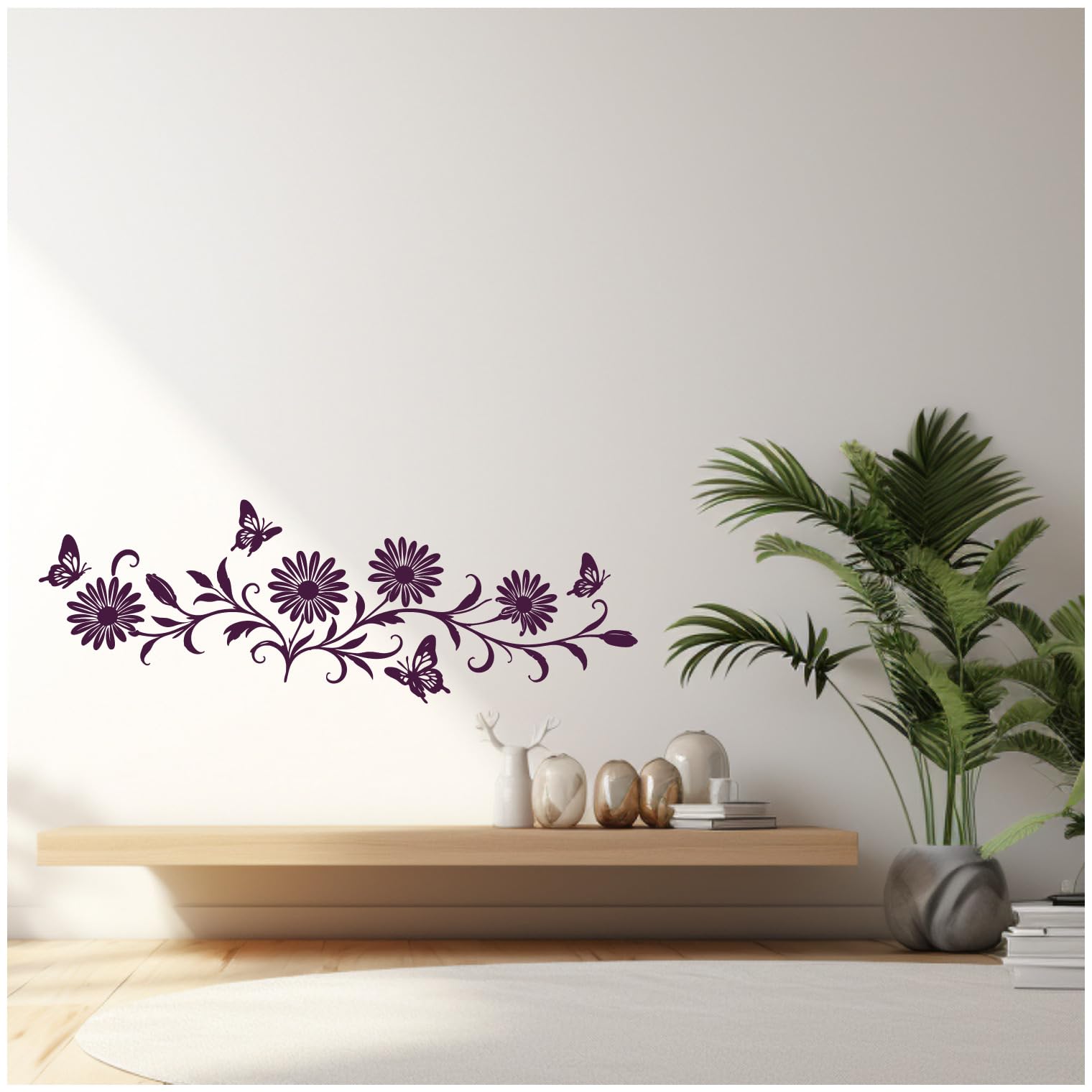 Samunshi® Wandtattoo Margeriten Blumenranke länglich mit Schmetterlingen Elegante Blumen Wanddekoration Florales Wandmotiv für Wohnzimmer, Schlafzimmer, Flur und Küche haselnuss braun 150 x 51cm