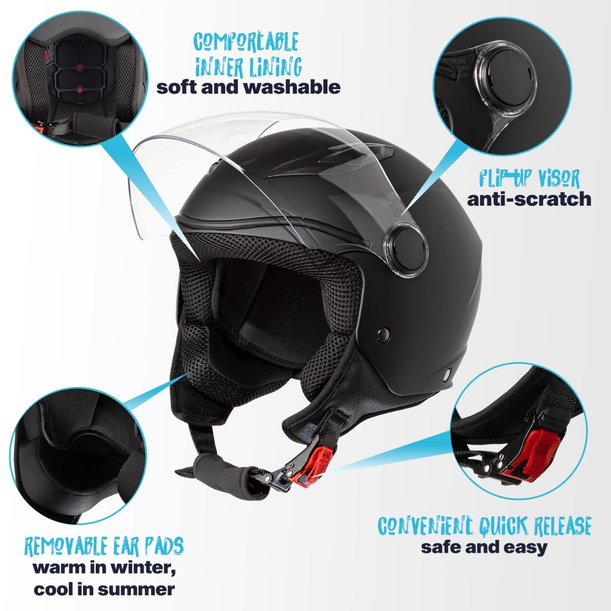 VINZ Magic Motorrad Helm Kinder | Kinder Jethelm in Gr. YS-YXL | Kinderhelm Motorrad, Roller, Mofa & Moped | ECE 22.06 Zertifiziert
