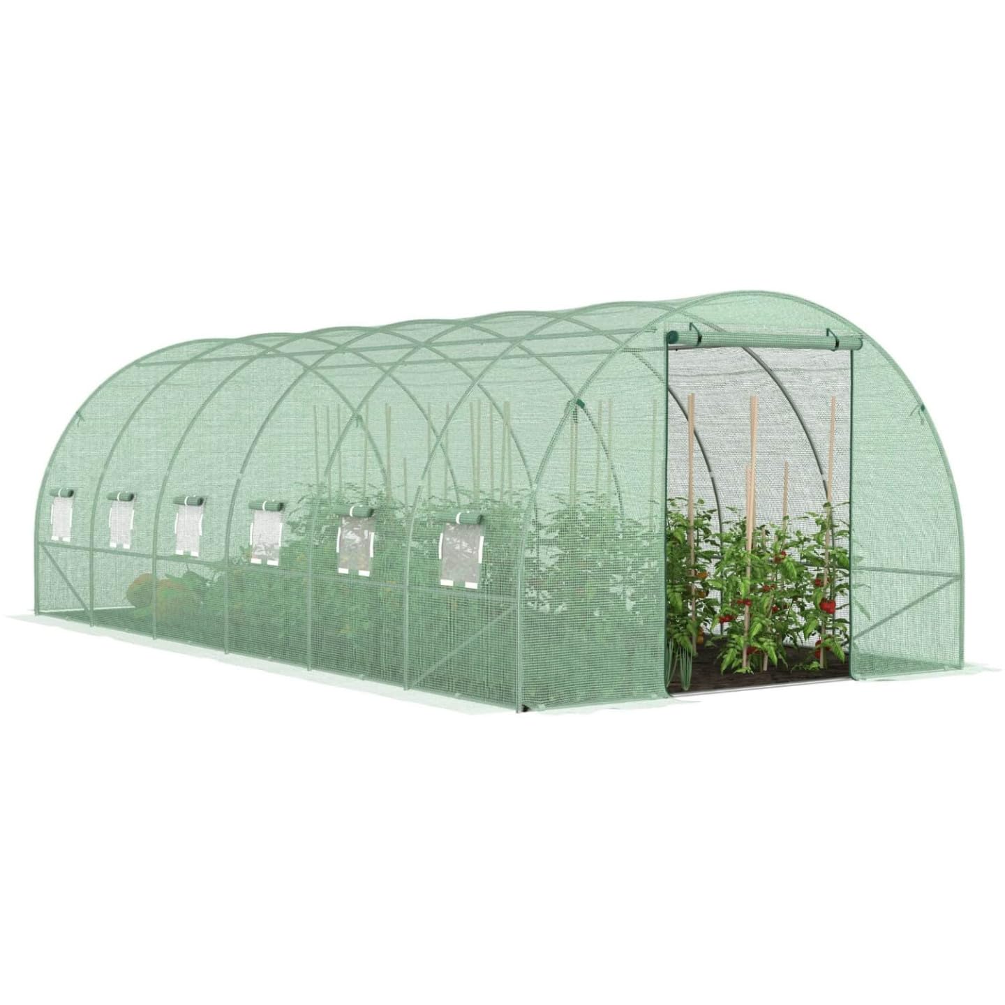 Probache - Invernadero de jardín túnel 18 m² 6 x 3 x 2 m, acero galvanizado + lona UV con puerta y ventanas CRIMÉ verde
