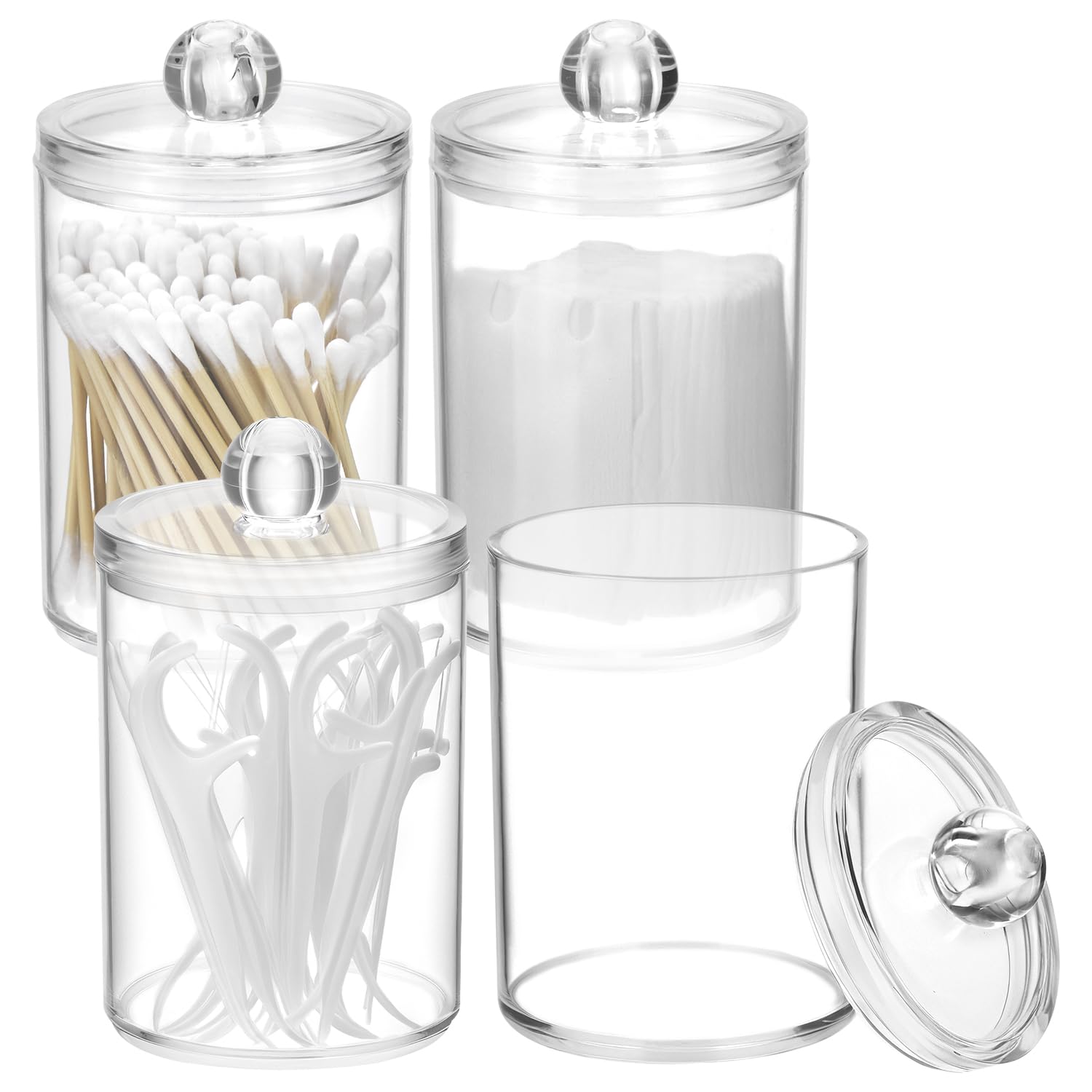 MIYACA Tamponi di cotone Q-tips titolare contenitori per tamponi di cotone, rotondi di cotone, filo interdentale, dispenser contenitore con 2 scomparti, organizer da bagno, bianco