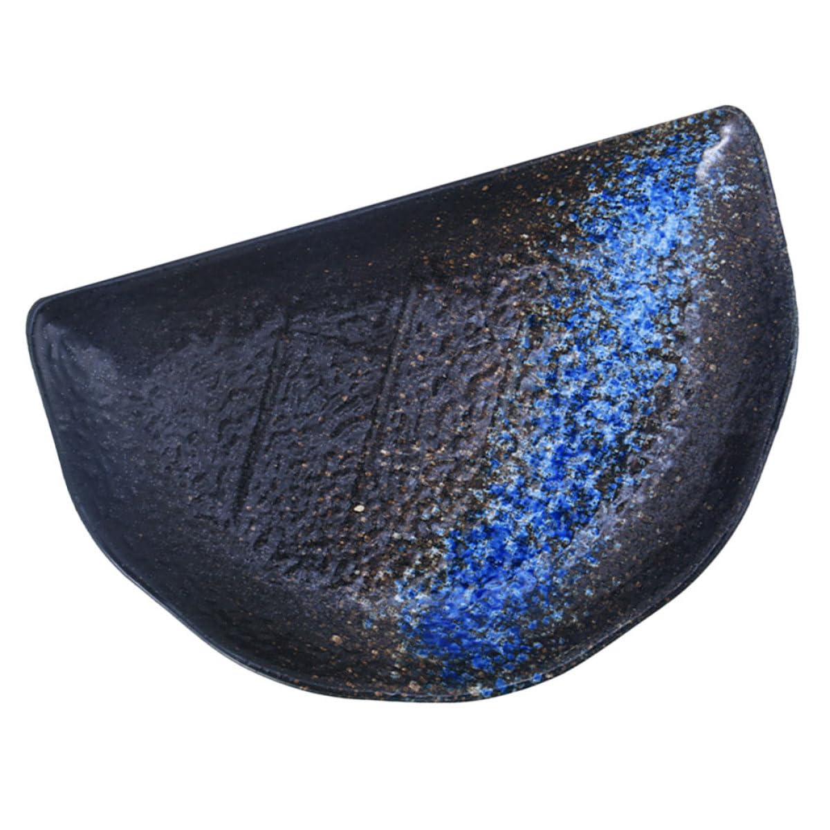Assiette Plate Céramique Demi-Lune Bleue Plateau Créatif pour Sushi Snacks et Desserts Service de Table Japonais Élégant et Polyvalent