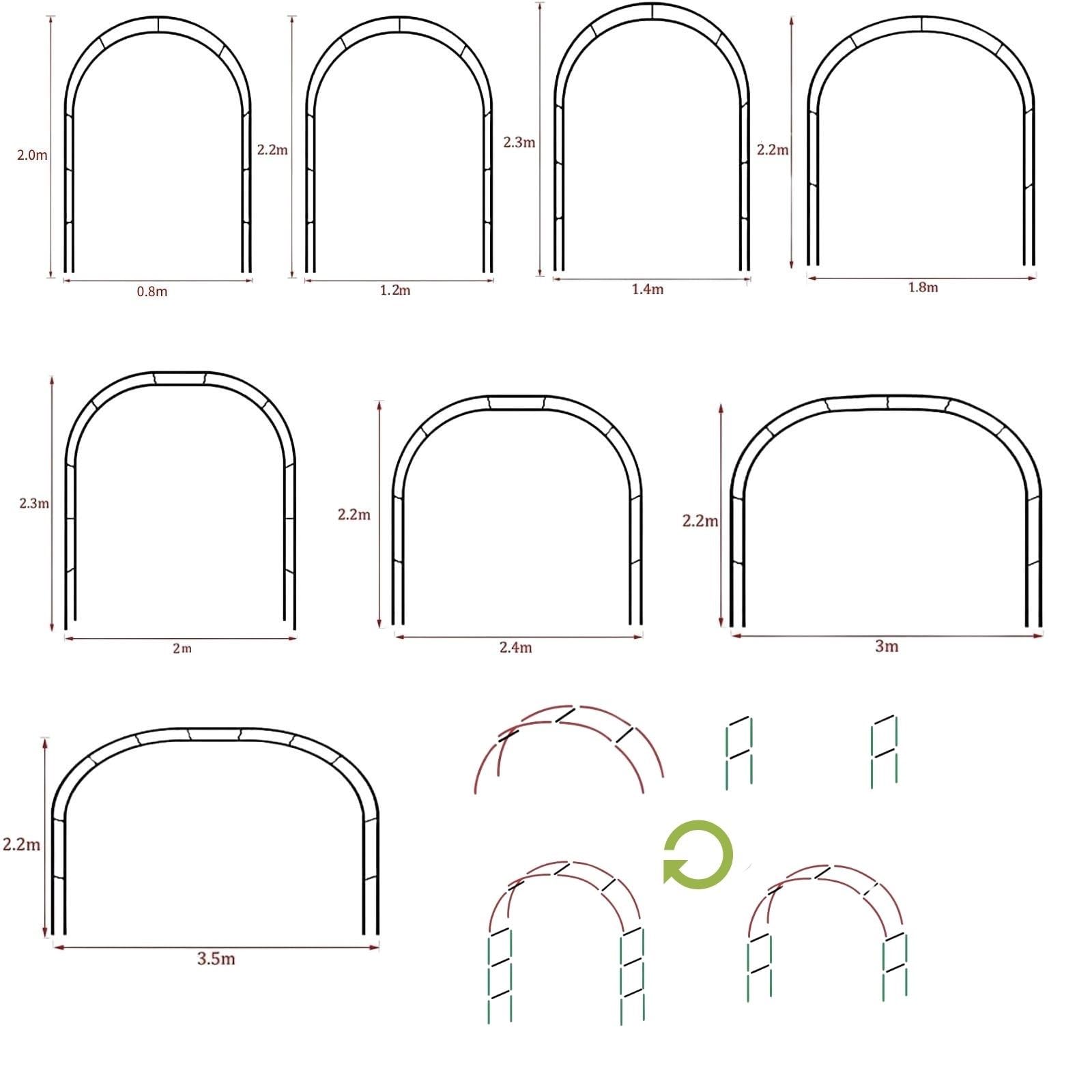 Generisch Metall-Gartenbogen für Hochzeiten im Freien – Robuste, wetterfeste Pergola, verstellbare Breite 0,8–3,5 m, Elegantes grünes Design, 240 cm breit x 220 cm hoch