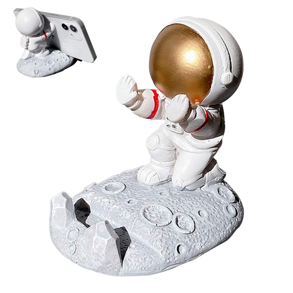 YatchenYAKVOOK Unique Cute Cell Phone Stand Car Holder Cool Fun 3D Cartoon Astronaut Mobile Phone Tablet Bracket for Desk All Smartphones for Children Gift Decor Home (Push Hand Gold)
