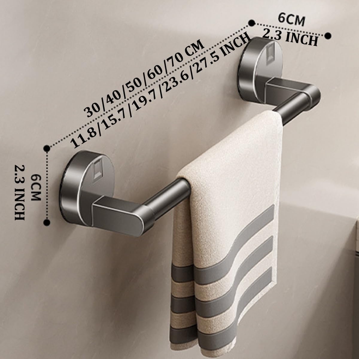 Genérico Toallero De Aluminio Espacial, Ventosa Resistente, Sin Taladrar, | Espacio Entre Separadores De 40 Cm Para Un Secado Rápido, Apto Para Baños Y Cocinas ( Color 30 cm / 11.8 in)