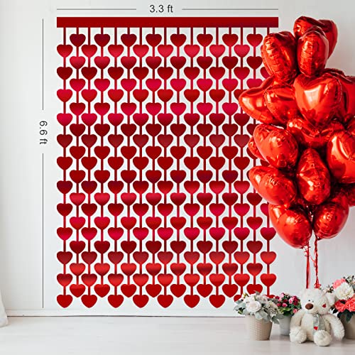 Image of LOLStar 3 Pack Valentines Decorations,Valentines Party Decoration,3.3x6.6ft Red Heart Shape Tinsel Foil Fringe Curtain Valentines Photo Backdrop,Streamer Backdrop for Birthday,Engagement,Wedding