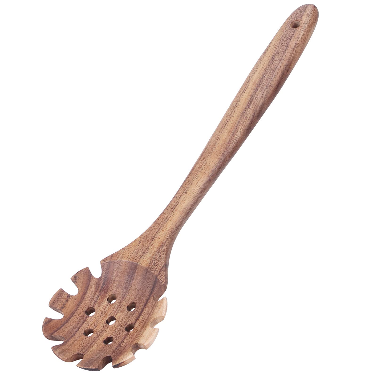 Wooden Pasta Fork, Spaghetti Spoons Strainer Long Handle Pasta Serving Spoon Wooden Spaghetti Fork Noodle Ladle Teak Wood Colander Spoons for Cooking Kitchen Use