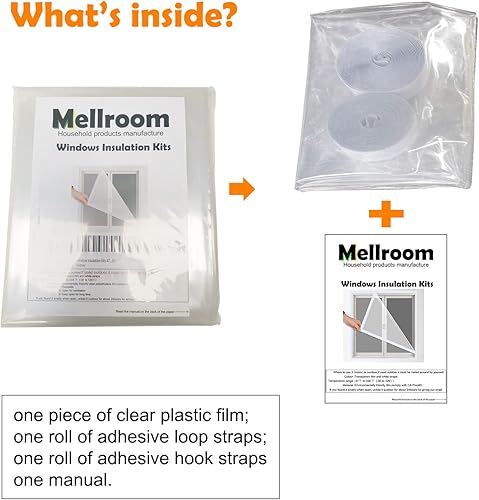 Miniatura 7 de Mellroom Kit de aislamiento de ventana de 47 x 63 pulgadas (47.2 x 63.0 in) para mantener el frío fuera, película transparente cortable de 180
