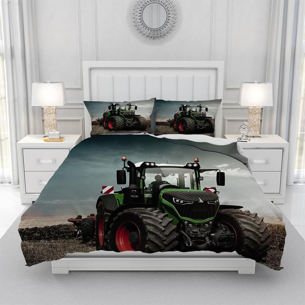 Traktor Bettwäsche Set,3D Druck Traktor Muster Kinder bettwäsche,Mikrofaser Bettbezüge 3-teilig mit Zip-Verschluss,für Kinder Jugendliche Jungen (Traktor 6, 135x200cm)