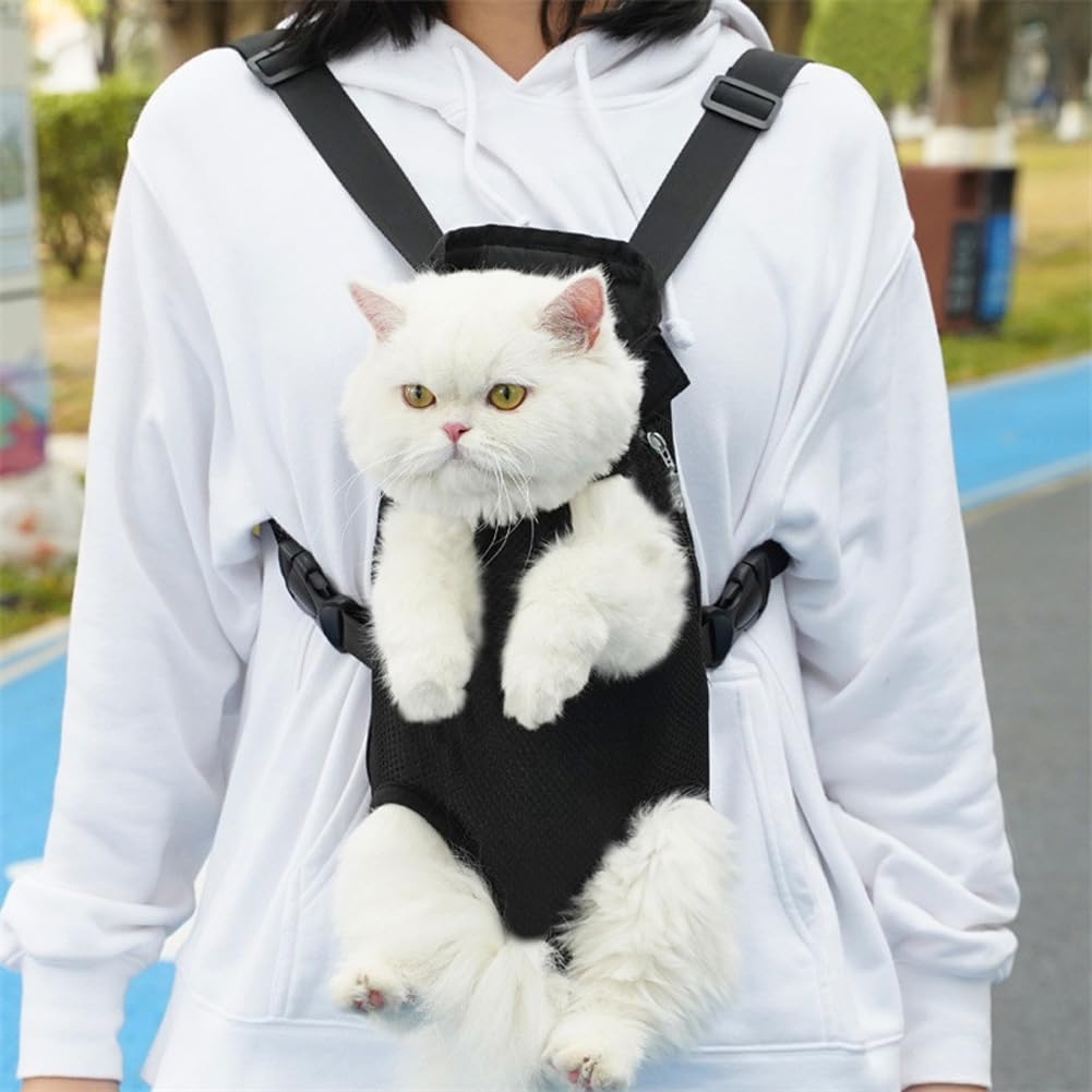 Garvee Zaino per cani e gatti, Trasportino regolabile e traspirante con rete, Design legs out, doppia portabilità anteriore e posteriore, chiusura in chiusura a strappo, Viaggi, escursioni - XL, Nero