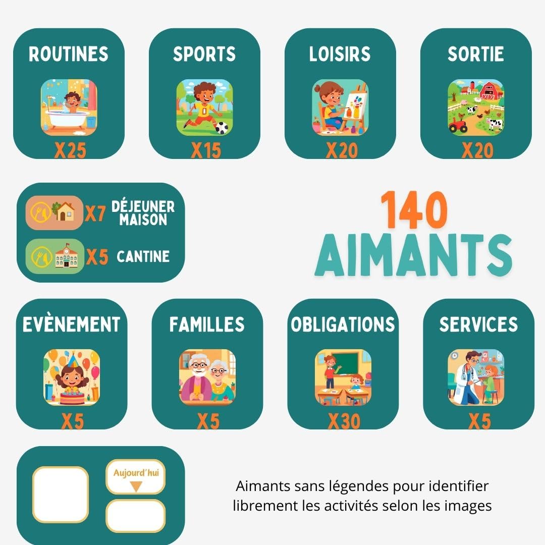 Duo Planning Settimana e Giorno per Bambini, Quadri Magnetici Montessori con 140 Magneti Attività Complete, Ideale per Instaurare Routine e Autonomia, Compatibile con ADHD, Autismo da 3 anni
