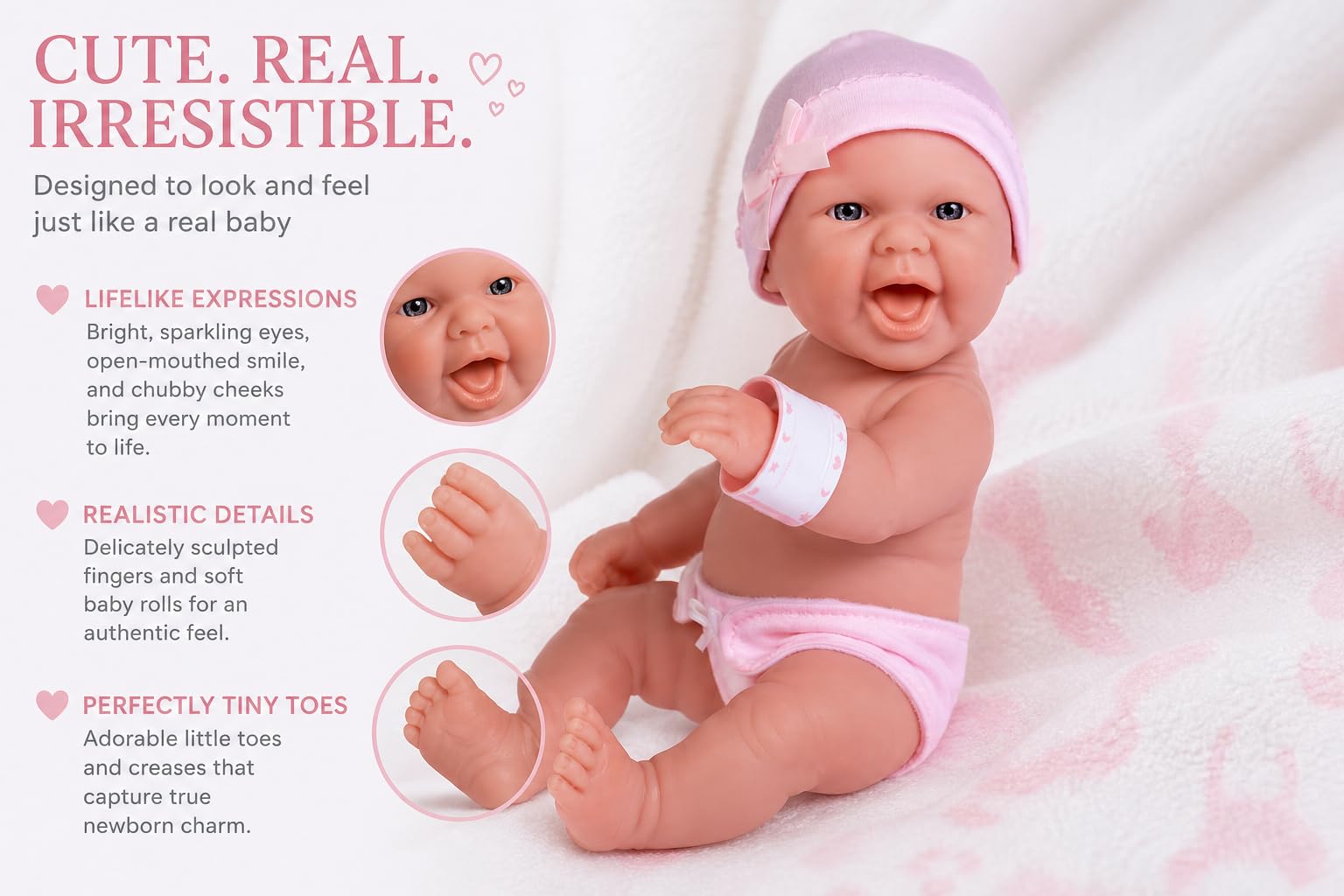 jc toys 18332 La Newborn Babypuppe Geschenkset, Rosa Windelwechsel, 33 cm