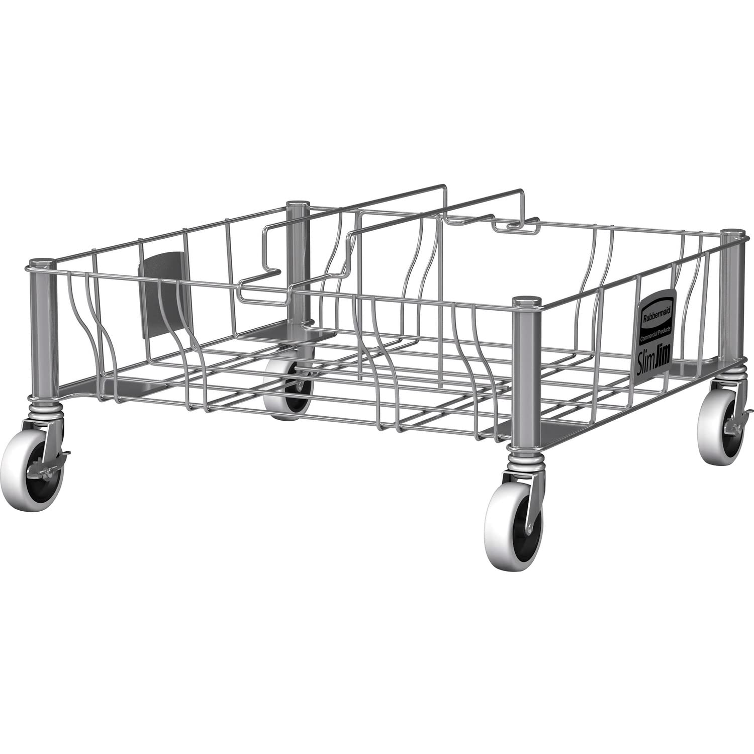 Rubbermaid Commercial Products Slim Jim Container 2-Trash Can Trolley/Dolly with Wheels, Stainless Steel, Easy Transport/Maneuverability of 16/23 Gallon Slim Jim Containers/Recycling