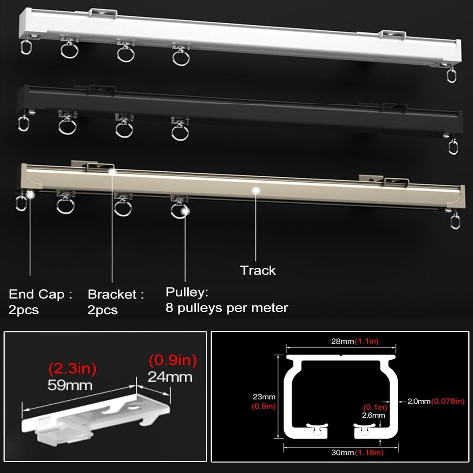 Générique Rail de Rideau Robuste en Alliage D'aluminium, Tringle À Rideaux Coulissante pour Plafond et Mur, Séparateur de Pièce 100-500cm(Size:1.5M,Color:Blanc)