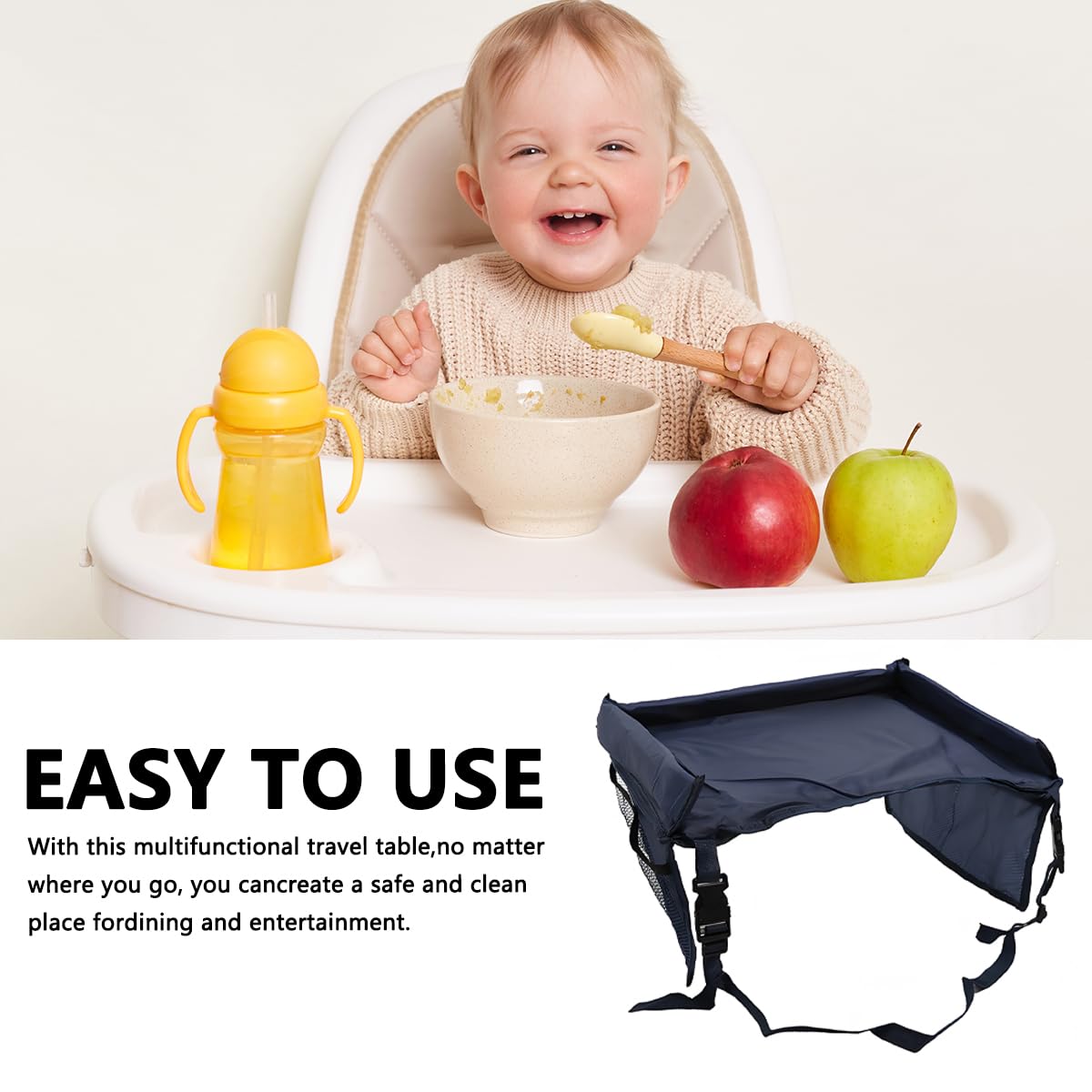 CGEAMDY Bandeja Coche Niños, Mesa Para Niños Asiento Coche, Mesas Infantiles Para Asiento Trasero Coches Accesorio De Coche Fácil Limpiar Con Bolsillos Laterales Para Asientos Coches(Azul Marino)