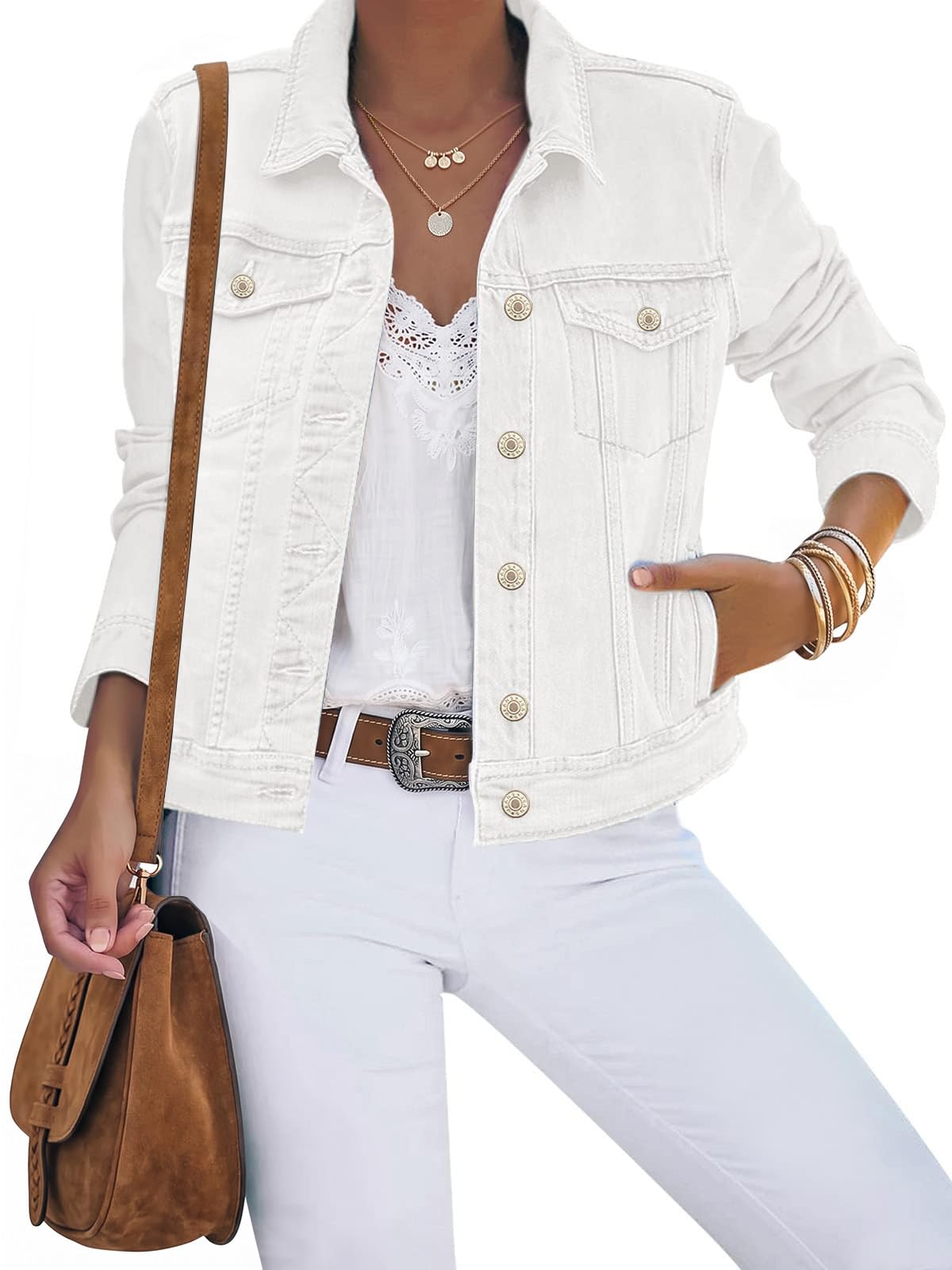 luvamia Women's Basic Button Down Stretch Fitted Long Sleeves Denim Jean Jacket