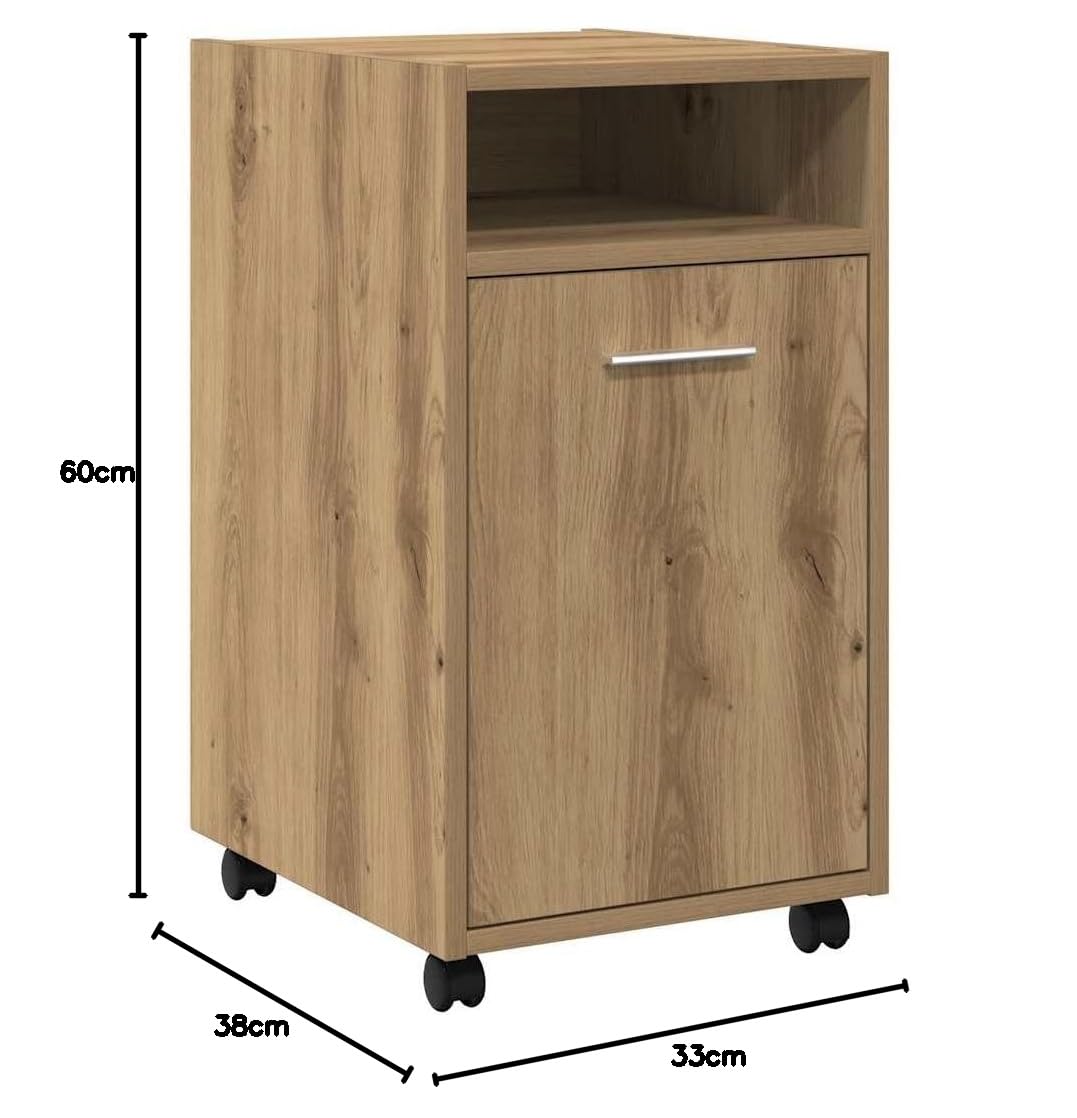 Armadio con ruote, mobiletto da ufficio, scrivania con rotelle, credenza, adatto per scuole, studio, ufficio, rovere 33 x 38 x 60 cm, materiale in legno