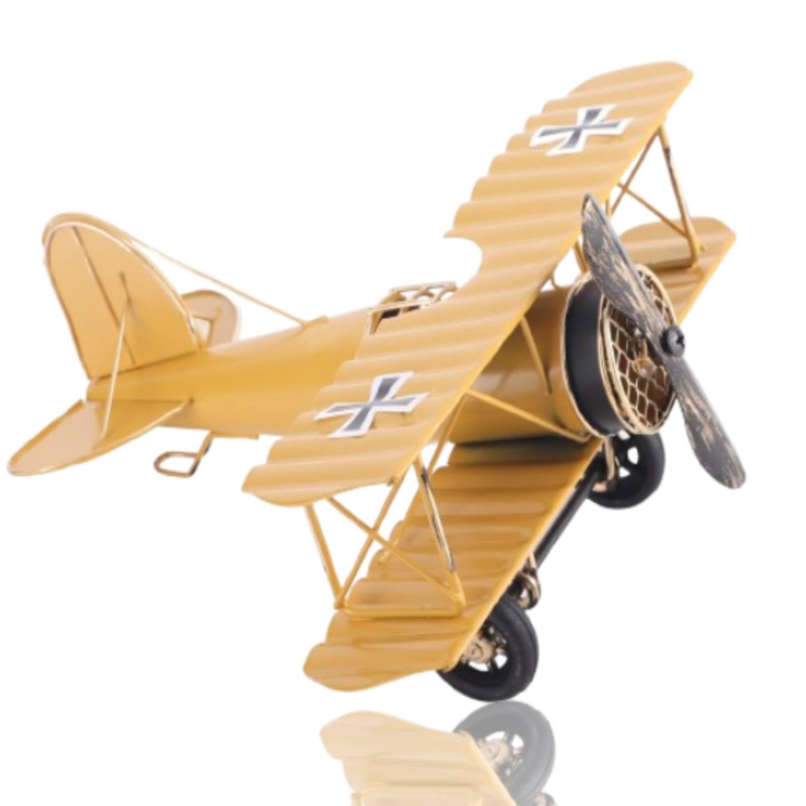 Artesanía de Aviones de Hierro Retro, Modelo de biplano Modelo de avión Vintage Artesanía de Aviones de Hierro biplano para decoración de Escritorio, decoración del hogar, Adorno (Amarillo)
