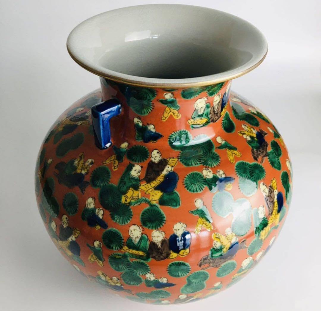 Amazon.co.jp: 九谷 忠山 花瓶 共箱 耳付 花入 花器 飾壺 陶瓷器 美術