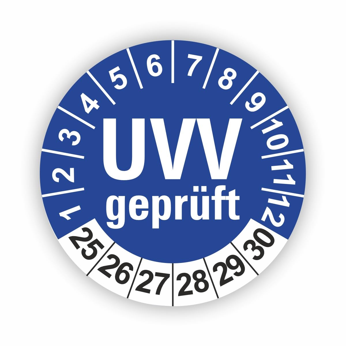 Hochwertige Prüfetiketten UVV PRÜFUNG Ø 30mm - Selbstklebende PVC-Folie - Wartungsetiketten für Prüfung - Prüfplakette für Prüfungsnachweis (120 Stück)