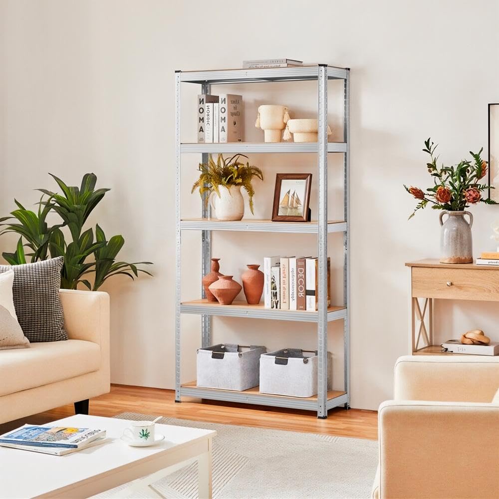YOEVU - Estantería Almacenaje, 180X90X40cm, Metalica, Acero Galvanizado, Modular, 875kg de Carga, 5 estantes Ajustables, para Hogar, Trastero, Garaje (Acero, 90x40cm)
