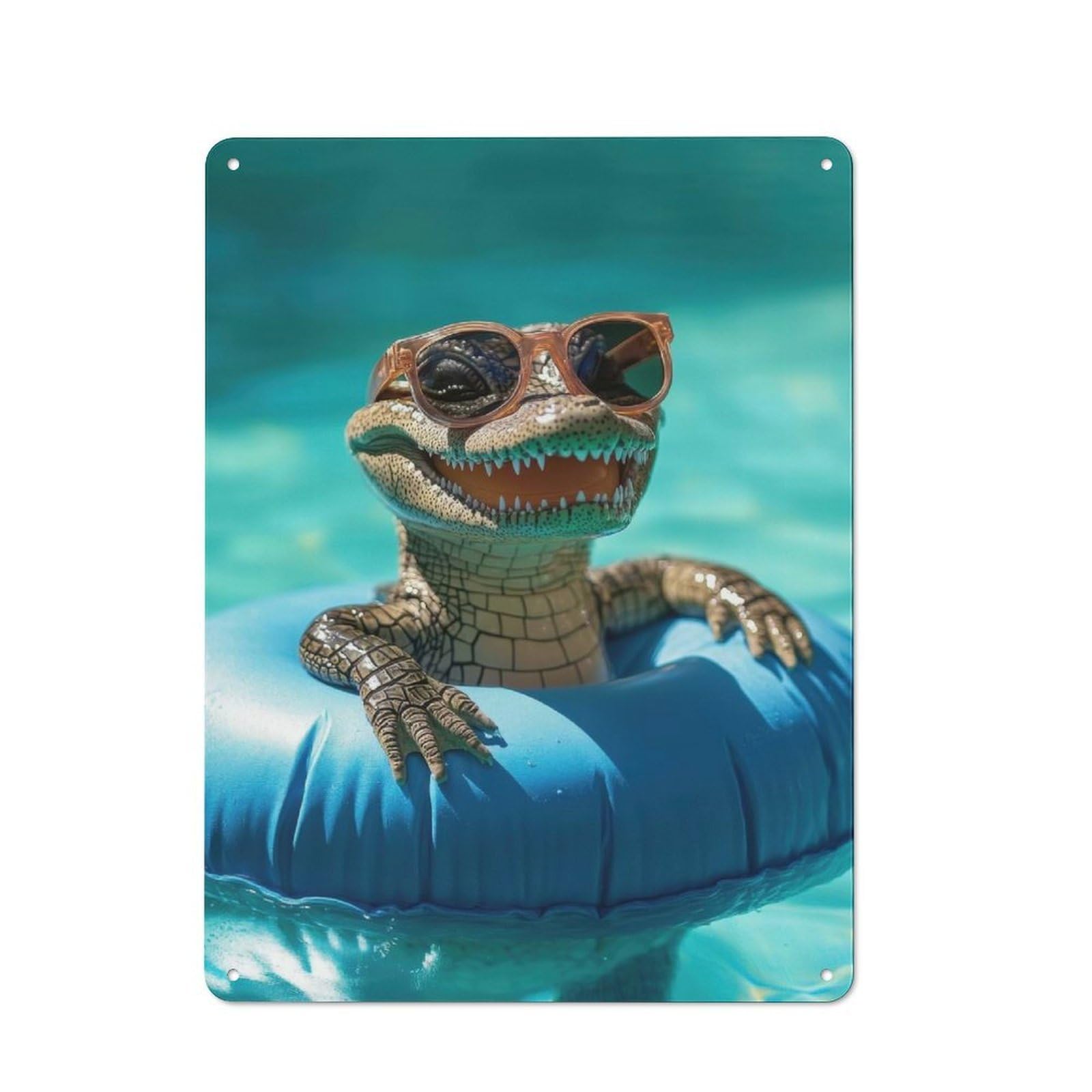 Smiling Alligator in Pool Rustic Metal Sign 40x30cm for Workshop Wall, for Collectors of Rustic Metal Wall Decor