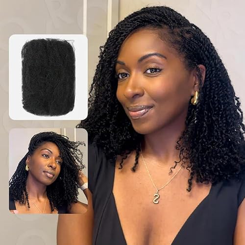QVR Afro Kinkys Bulk Human Hair for Dreadlock Extensions Repair Locs 50 Gram/Pack,Natural Black Color 18 inches Mini Twist Braiding Afro Kinky Human Hair for Locs