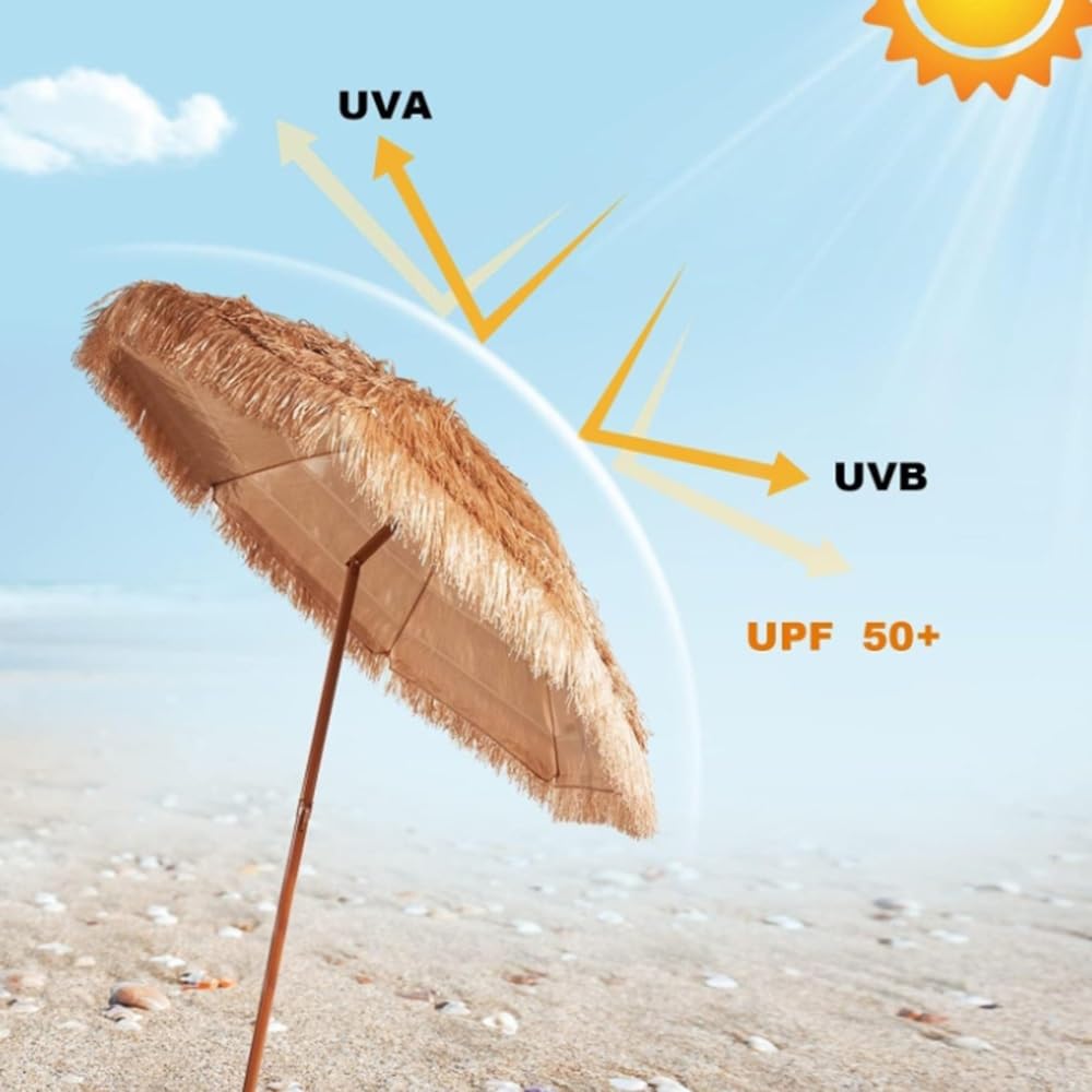 Parasole Hawaiano 240 300cm Ombrellone Da Spiaggia Inclinabile | Ombrellone Da Esterno Hawaiano 8 Costole Ombrellone Per Esterni, Piscina, Cortile
