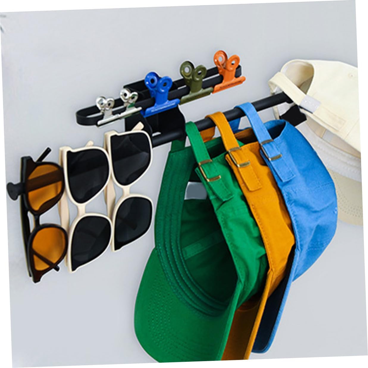 Homoyoyo Wall-mounted Carbon Steel Baseball Cap Rack Organizer, Hat Holder Storage for Baseball Caps and Eyewear, Space-saving Hat Display for Closet and Door Use