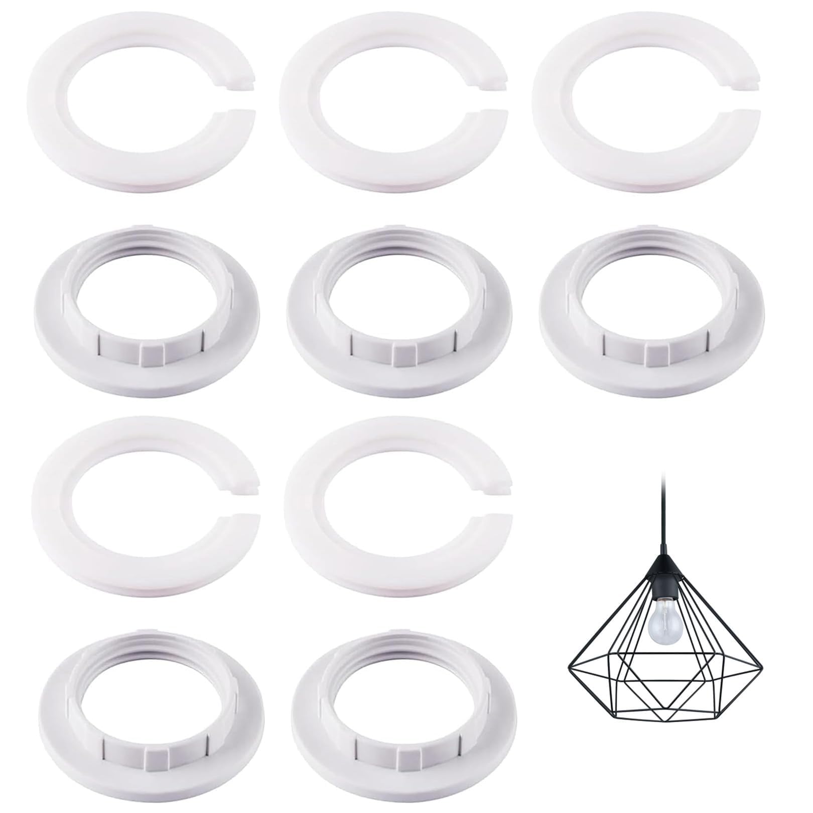 10 PCS Lampshade Reducer Ring Set, E27 to E14 Lamp Shade Reducer Ring, Light Shade Adapter Reducer Ring, Plastic Replacement 42mm to 29mm Screw Light Fitting Adapter, 2 Sizes Five Pieces Eac-image-44