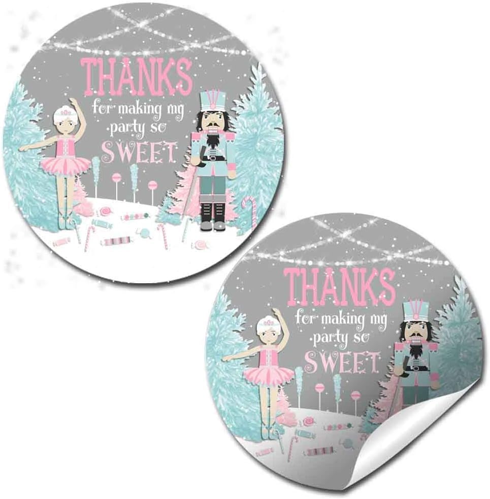 Nutcracker Land of Sweets Holiday Christmas Thank You Sticker Labels, 40 2" Party Circle Stickers by AmandaCreation, Great for Party Favors, Envelope Seals & Goodie Bags